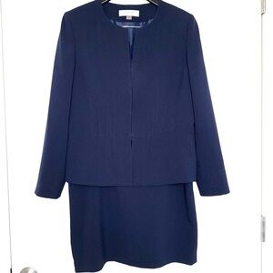 Tahari ASL Navy Skirt Suit Collarless Jacket - 12